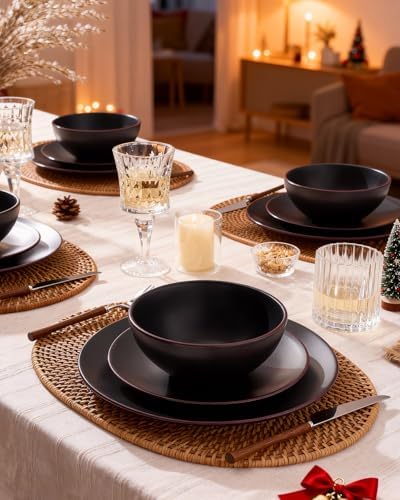 Famiware Venus Ceramic Plates and Bowls Sets, Speckled Dinnerware for 6 - Image 2