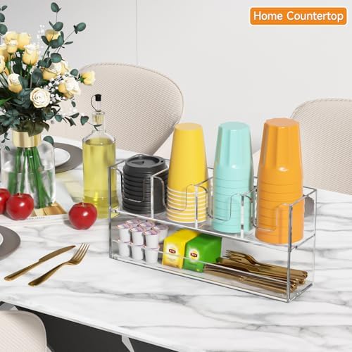 Beego 5-Compartment Cup Holder for Countertop - 2-Tier Clear Acrylic Cup Dispenser Coffee Station Paper Cup and Lid Organizer Condiment Storage for Restaurant Breakroom Kitchen Bar Accessories - Image 2