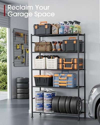 Sakugi Storage Shelves - 5 Tier Shelf Organizer, Heavy Duty Garage Shelving Unit with Leveling Feet, Stable Metal Shelves Organizer for Pantry, Kitchen and Closet, 33.0" W x 12.6" D x 72.0" H, Black - Image 4