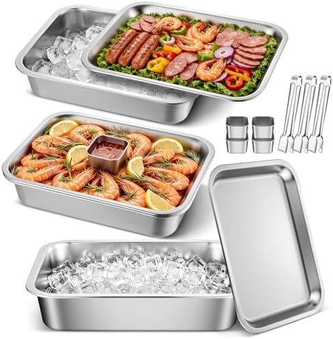 3-Set Shrimp Cocktail Serving Dish, Chilled Serving Trays with Ice Tray by Unknown