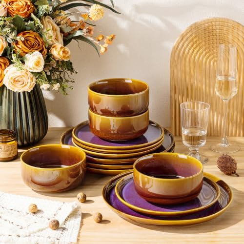 TheTerra Ceramic Dinnerware Set for 4, 12-Piece Plates and Bowls Set - Image 4