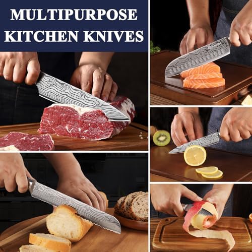 Sunnecko Kitchen Knife Set 5 Piece Chef Knife Set Professional High Carbon Stainless Steel, Sharp Kitchen Knives with Wooden Handle - Image 6