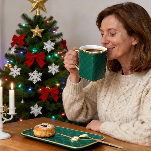 Zubebe 2 Set Coffee Mug Elegant Handbag Shaped Cup,Dark Green,Black - Image 5