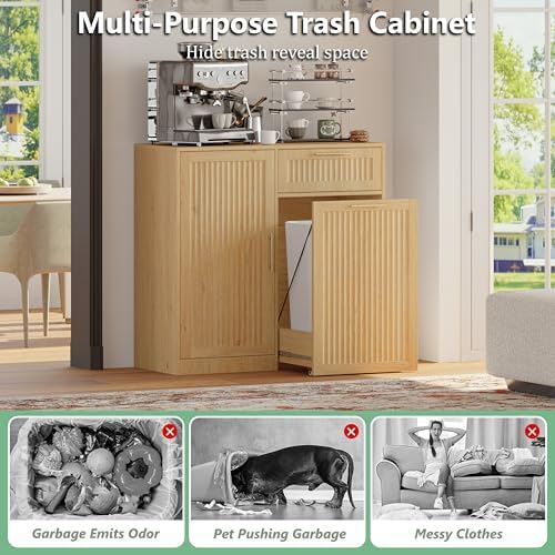 Single 13 Gallon Pull Out Trash Can Cabinet with Storage Cabinet,Natural - Image 6