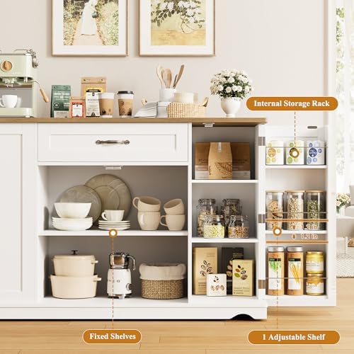 HOSTACK 47" W Kitchen Island Cart with Storage, Rolling Island Table, White - Image 6