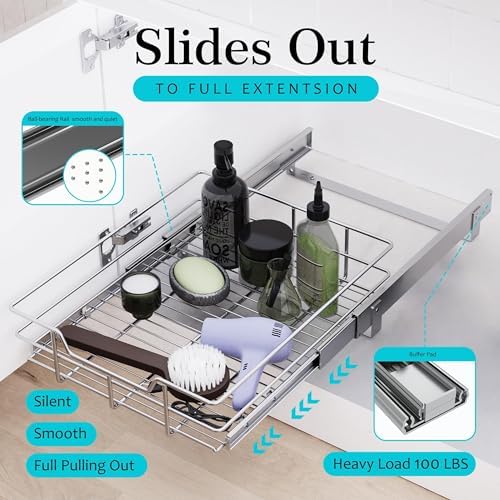 Pull Out Cabinet Organizer 21" W X 22" D, Chromed, Full Slide Out Drawers - Image 3