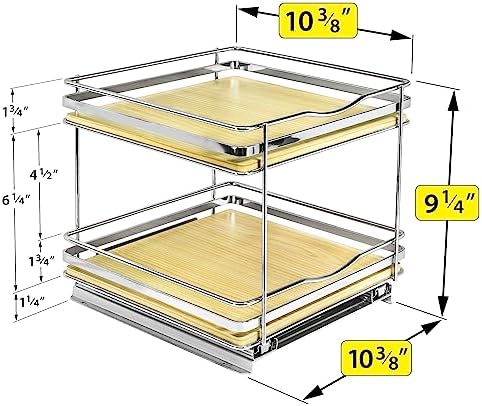 LYNK PROFESSIONAL® Élite™ Pull Out Spice Organization for Cabinets - 10-3/8 inch Wide – Spice Rack for Inside Cabinets – Wood/Chrome - Sliding Spice Rack Organizer for cabinet – Spice Rack - 2 Tier - Image 5