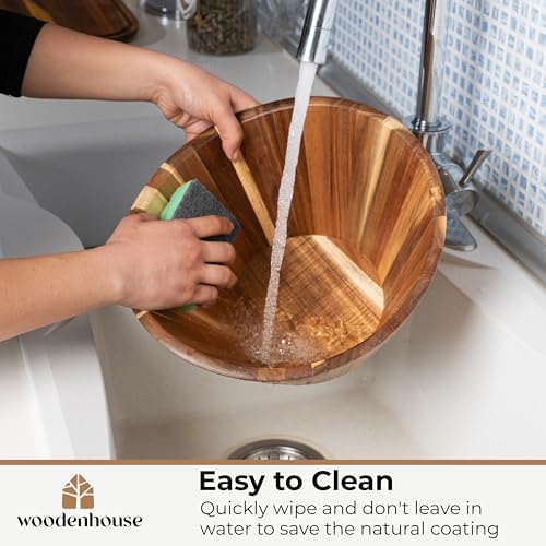 Wooden Salad Bowl Set of 3, Wavy 12" 10" 8" Wood Serving & Mixing Bowls - Image 6