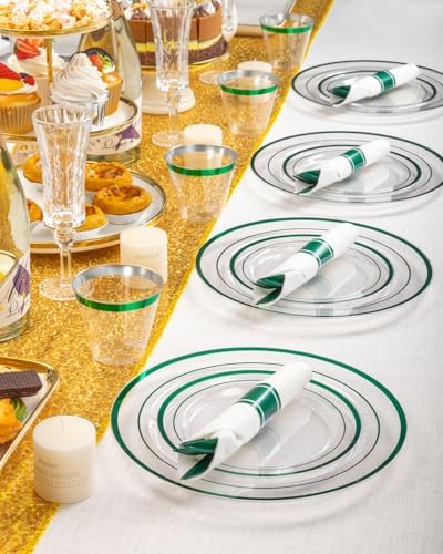Goodluck 175 Pcs Clear Green Disposable Plastic Plates, Plastic Silverware - Image 4