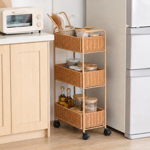 FOCHIER F Utility Slim Storage Cart,3-Tier Rolling Kitchen Office Laundry Room Cart with Wheels,Mobile Shelving Unit Organizer for Living Room,Bathroom, Baby Diaper,Art,Dining Room Narrow Places by FOCHIERF