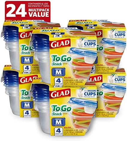 Glad GladWare To-Go Medium Rectangle Snack Containers, 24 Oz, 4 Count, 6-Pk by GladTrashFoodStorage