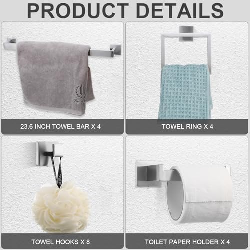 20 Pcs Silver Bathroom Hardware Accessories Bath Towel Bar Set - Image 3