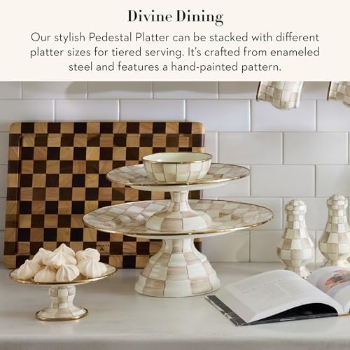 MACKENZIE-CHILDS Pedestal Platter, Large, Brown-and-White Mocha Check - Image 2