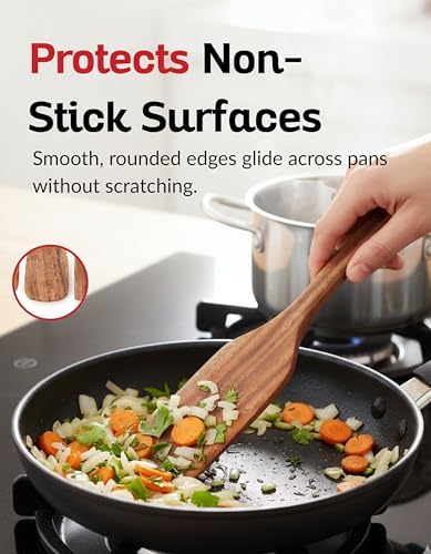 Professional 4-Piece Teak Wood Spurtle Set for Cooking, Precision-Crafted Wooden Utensil Set with Slotted Turner, Frying Spatula, Scraper, Nonstick Safe Wood Kitchen Tools for Stirring & Serving - Image 2