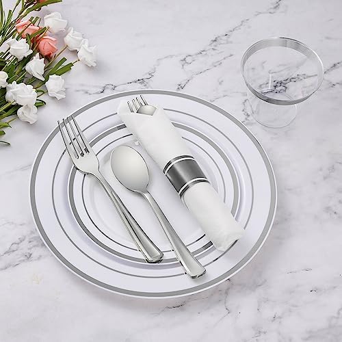 Goodluck 350 Piece Silver Plastic Dinnerware Set for 50 Guests - Image 2