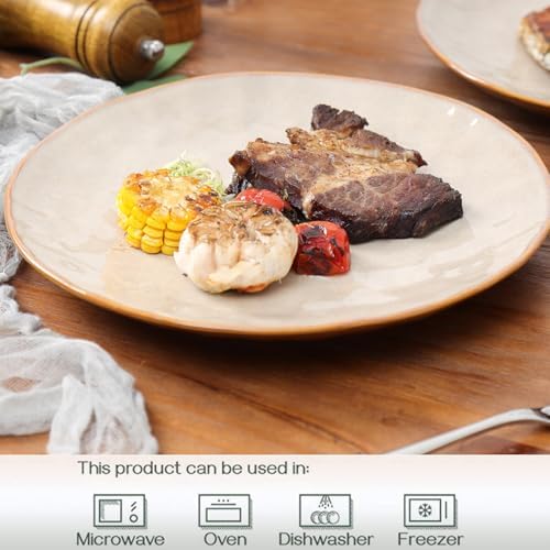 vicrays Ceramic Dinner Plates Set, 10.5 Inch, Set of 6, Round, Microwave, Oven, Dishwasher Safe, Porcelain Fluted Suitable for Steak, Pasta, Pizza, Home, Party, Restaurant (Beige) - Image 3
