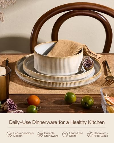 Dinnerware Set for 4, Reactive Glaze Plates and Bowls Sets - Image 5