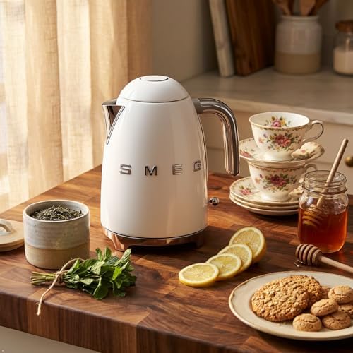 SMEG KLF03 Electric Kettle 1.7L (7 Cup), Retro Hot Water Boiler for Tea & Coffee, Fast Boiling, Auto Shut-Off, Soft Open Lid, 360° Swivel Base Countertop Kettle – White - Image 4