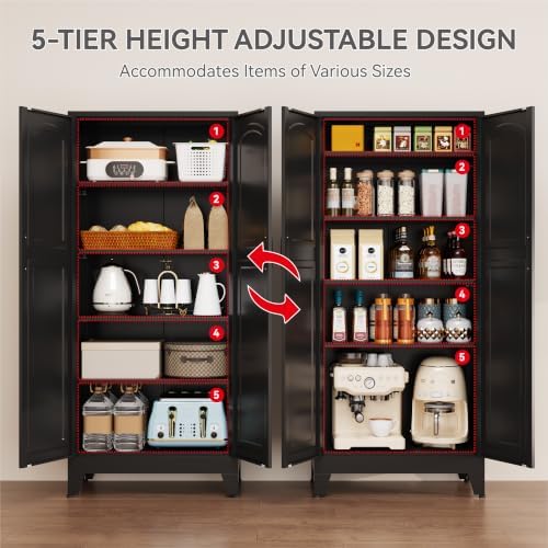 YAUWOH 71''Metal Cabinet with 4 Adjustable Shelves,5-Tier Pantry Storage Cabinet,Kitchen Pantry Cabinet Black - Image 4