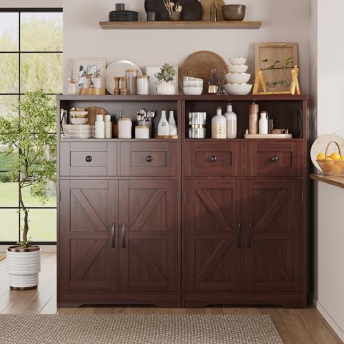 Farmhouse Storage Cabinet Set of 2, Small Kitchen Pantry Coffee Bar Cabinet - Image 2