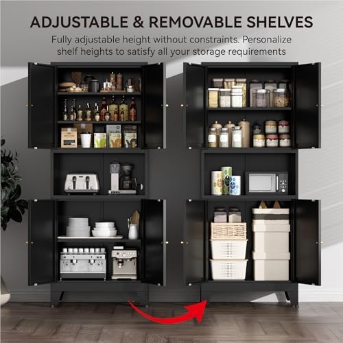 COFaR 69" Pantry Cabinet,Metal Storage Cabinet with Doors and Shelves,Black - Image 5
