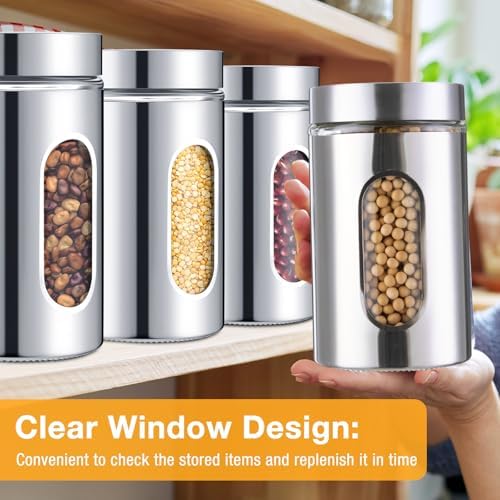 Mimorou 6 Pack 32 oz Airtight Stainless Steel Kitchen Canisters, Silver - Image 4