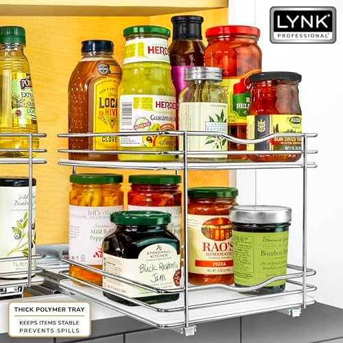 LYNK PROFESSIONAL® Pull Out Spice Organization for Cabinets - 8-3/8 inch Wide – Spice Rack for Inside Cabinets, Slide Out Spice Rack Organizer for cabinet – Pull Out Spice Rack, Sliding 2 Tier Chrome - Image 6