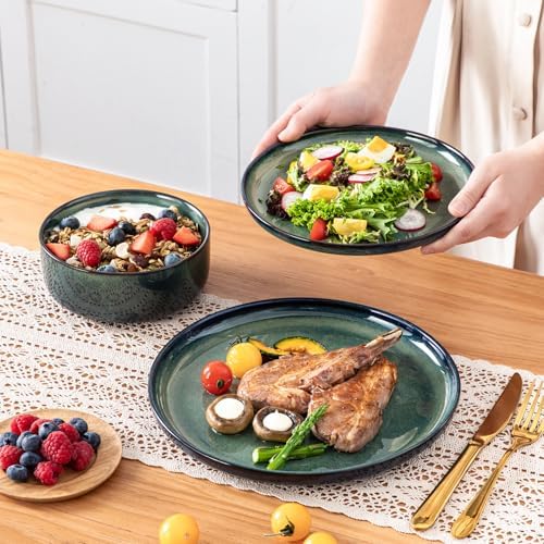 vancasso Starry 12 Pieces Dinnerware Sets for 4, Green Reactive Glaze Dishes Sets, Ceramic Plates and Bowls Set, Dinner Salad Dessert Plates, and Cereal Bowls Set, Dishwasher and Microwave Safe - Image 5