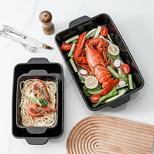 HVH Baking Dish Set, 9x13 Baking Dish, Ceramic Lasagne Pan Deep, Large Casserole Dish Set, Baking Dishes for Casseroles 13 x 9, Ceramic Bakeware Set of 3, Farmhouse Style (Black) - Image 2