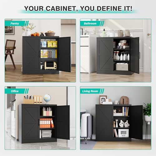 Black Storage Cabinet with Doors and Adjustable Shelves,36" Tall Farmhouse Food Pantry Cabinets,Small Sideboard Cabinet,Short Metal Storage Cabinets for Home Kitchen,Dining/Living/Laundry/Room - Image 5