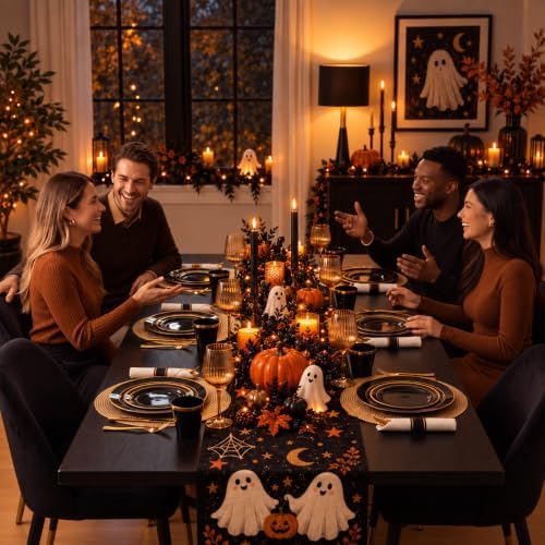 WELLIFE 210PCS Black and Gold Plastic Plates - Plastic Dinnerware Set for 30 Guests,Include 30 Dinner Plates, 30 Dessert Plates, 30 Black Cups 9 OZ, 30 Pre Rolled Napkins with Gold Silverware - Image 6