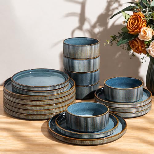 GBHOME Stoneware Dinnerware Sets for 6, 18-Piece Plates and Bowls Set by GBhome