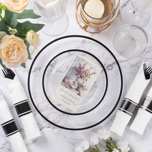Goodluck 175 Pcs Clear Black Party Plates Cups Napkins Sets for 25 Guests - Image 3