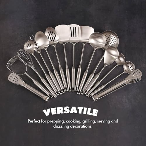 18/10 Stainless Steel Small & Large Cooking Spoons Set - All Metal Utensils - Image 6