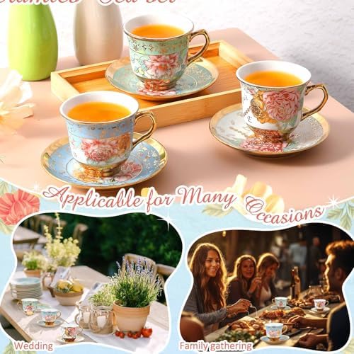Teenyyou Set of 18 Tea Cups and Saucers, Classic Style, 5.4 oz - Image 3