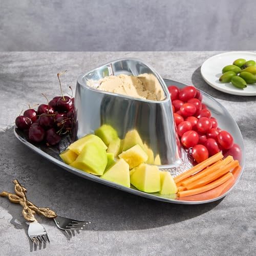 Cowboy Hat Chip and Dip Serving Bowl Silver Brass Snack, Western Candy & Salad Bowl - Chip n Dip All American Hat Centerpiece Serving Platter for Nuts, Salsas, Food, Serveware Decor Entertaining 1PC by Gute