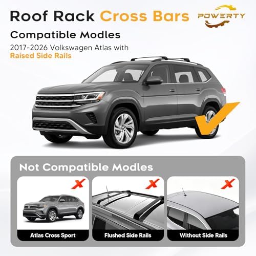 Powerty 300LBS Roof Rack Cross Bars for 2017-2026 Volkswagen VW Atlas with Raised Side Rails(Not for Atlas Cross Sport), Lockable Aluminum Roof Crossbars Rooftop Luggage Racks for Atlas Accessories - Image 2