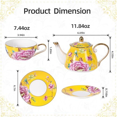 KAMMAK Tea for One Set, Ceramic Teapot, Bone China Tea Set, Cup and Saucer - Image 2