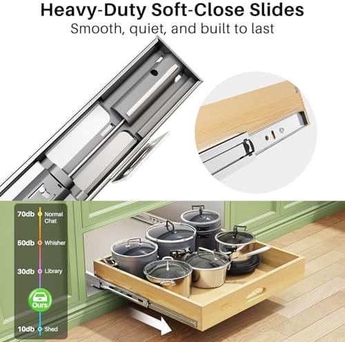 Pull Out Cabinet Organizer, Soft Close Wooden Slide Out Drawers for Pots and Pans, Full-extension Roll Out Shelves for Kitchen Cabinets, Pantry Organization, Bottom & Side Mount(23"W X 21"D x 3.4''H) - Image 4