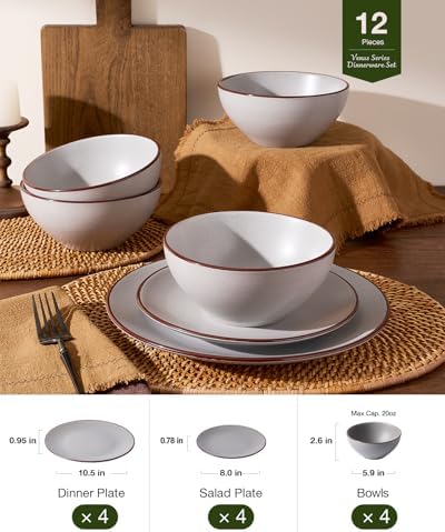 Famiware Venus Plates and Bowls Sets, 12pcs Stoneware Dinnerware Set for 4 - Image 5