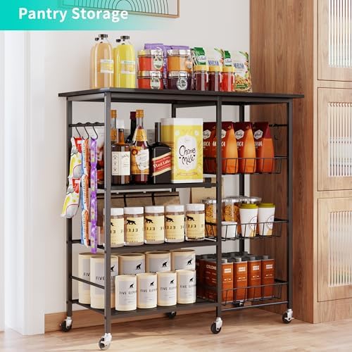 HapiRm Rolling Kitchen Microwave Cart - 4 Tier Microwave Table Stand with Pull-Out Baskets, Coffee Bar Baker's Rack with Wheels Rolling Storage Cart Organizer Shelf for Living Room Office, Balcony - Image 5