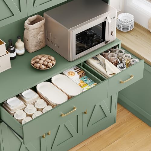 HOSTACK 71"H Kitchen Pantry Storage Cabinet, Farmhouse Hutch Cabinet, Green - Image 5