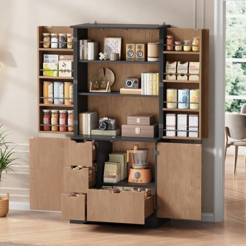 Itaar 70.9" Kitchen Pantry Cabinet,6 Door Shelves and 4 Drawers, Brown - Image 4
