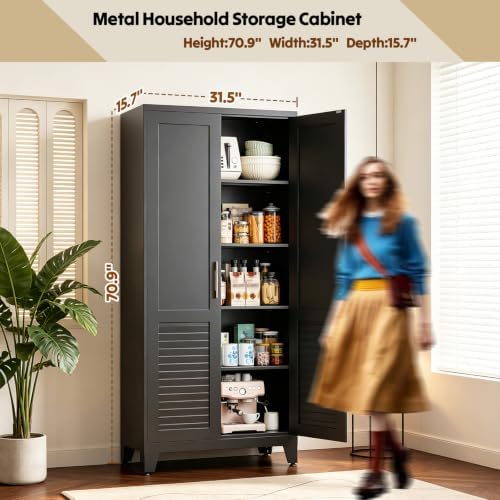 70.9" H Tall Storage Cabinet, Kitchen Pantry Cabinet with Doors, Black Freestanding Kitchen Cabinet for Kitchen, Dining Room & Pantry Organization, Adjustable Shelves, 70.9" Hx31.5 Wx15.7 D - Image 2