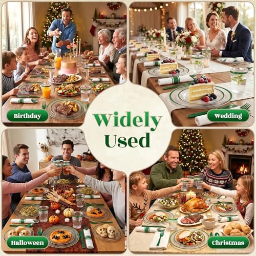 350PCS Clear Green Plastic Plates Dinnerware Sets for 50 Guests - Image 7