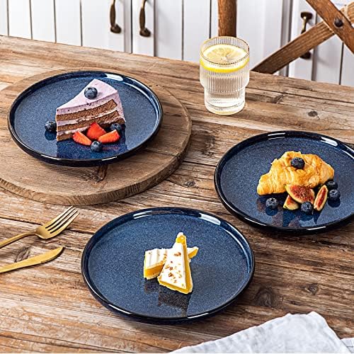 vicrays Ceramic Dinner Plates Set - Porcelain 10 Inch Flat Steak Pasta Pizza Plate Home Party Restaurant Plate Scratch Resistant Microwave Oven and Dishwasher Safe Set of 6 Blue - Image 4