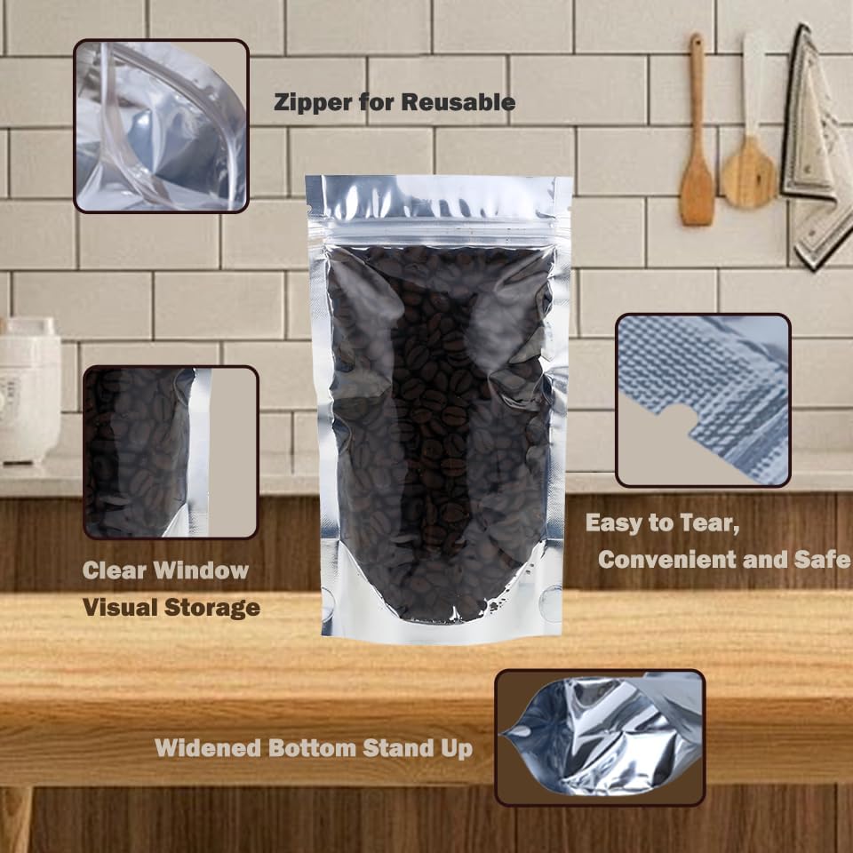 600-Pack Reclosable Small Mylar Bags for Food Storage 4" x 6" Stand Up Pouch Bags Bulk Resealable Smell Proof Aluminum Silver Foil Bags with Clear Window Kitchen Storage Edible Packaging - Image 2