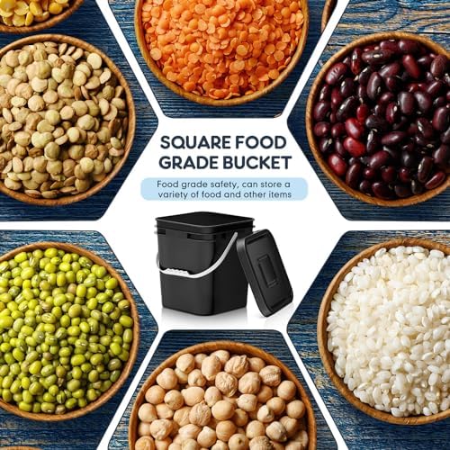 Mumufy 8 Pcs 3.5 Gallon Square Food Grade Bucket with Lid, Black - Image 4