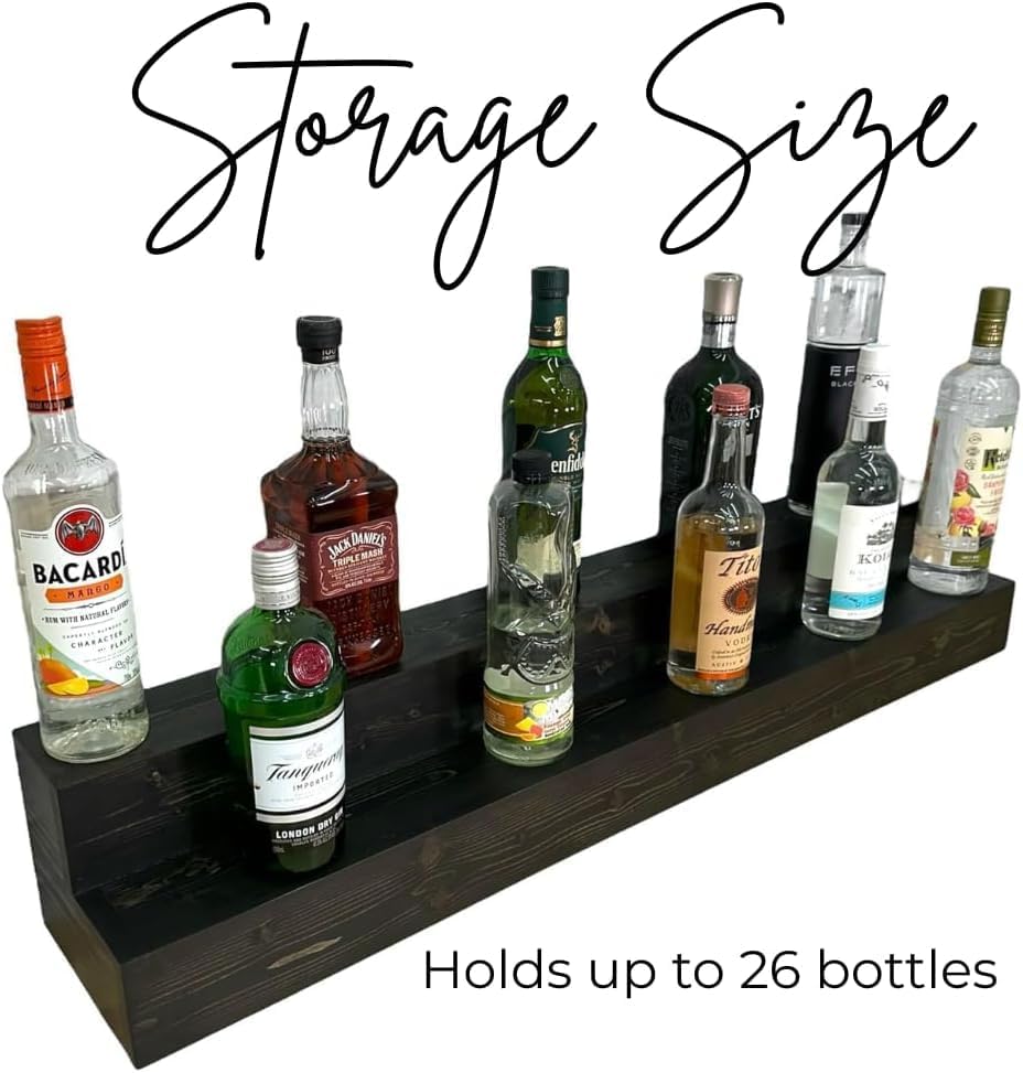 2 Tiered Countertop Liquor Bottle Display Shelf — Holds 26 Bottles Bar Organizers for Wine & Whiskey — Free Standing Bottle Stand for Home, Bar Decor — Wooden Kitchen Counter Shelf, Black - Image 7