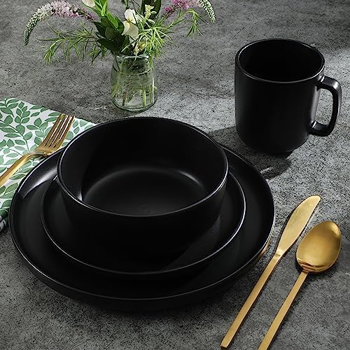 Gibson Home Zuma Stoneware Plates, Bowls, & Mugs Dinnerware Set - Matte Black, Service for Four (16pcs) - Image 5